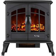 e Flame USA Jasper Freestanding Electric Fireplace Stove Heater Realistic 3 D Log and Fire Effect (Black)
