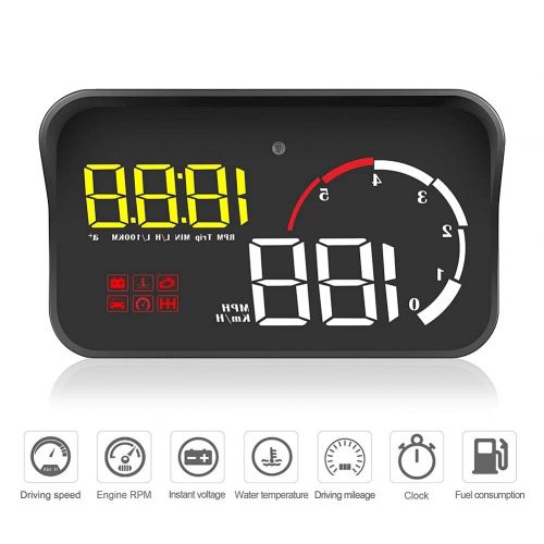  Terisass Head Up Display Car Universal Dual System M10 3.5 Inch HUD OBD II/GPS Projector Vehicle Speed MPH KM/h Engine Speed Overspeed Warning Mileage Measurement Water Temperature Voltage