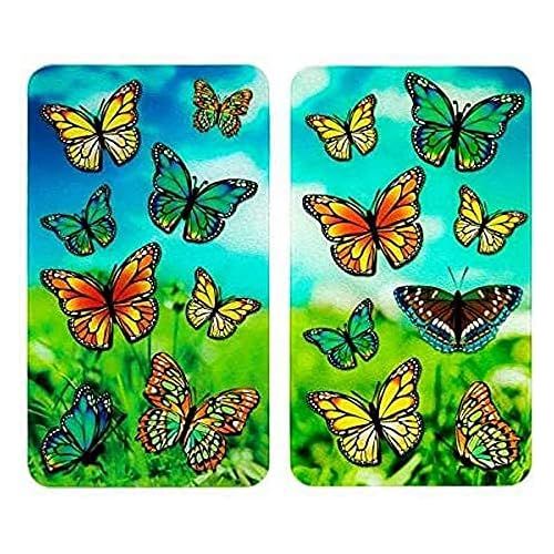 [아마존베스트]Wenko Set of 2 Universal Butterfly Hob Covers, for All Types of Hobs, Toughened Glass, 30 x 52 cm, Multicoloured