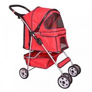 BestPet Red 4 Wheels Pet Stroller Cat Dog Cage Stroller Travel Folding Carrier 04T