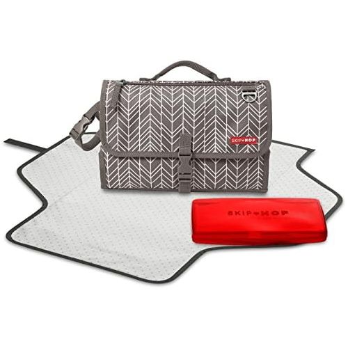 스킵 Skip Hop Pronto Signature Portable Changing Mat, Cushioned Diaper Changing Pad with Built-in Pillow, Grey Feather