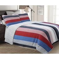 [아마존베스트]Cozy Line Home Fashions Axel Bedding Quilt Set, Nautical Navy Blue Red Striped Print 100% Cotton Reversible Coverlet Bedspread for Kids/Boy(Axel Stripe, Twin - 2 Piece)