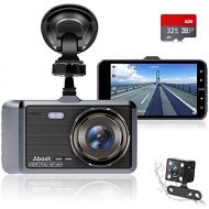 Abask Dashcam Car Front and Rear Car Camera with 32GB SD Card, 4 Inch Full HD 1080P, 170° Wide Angle, Night Vision, G Sensor, WDR, Loop Recording, Parking Monitoring and Motion Det