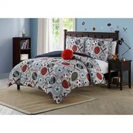 Sweet HNU 4 Piece League Sports Gray Comforter Full, Basketball Themed Beautiful Soft Kids Boys Bedding, Patterned Style Sports Gear Motifs Printed Background Plush Decorative Basketball