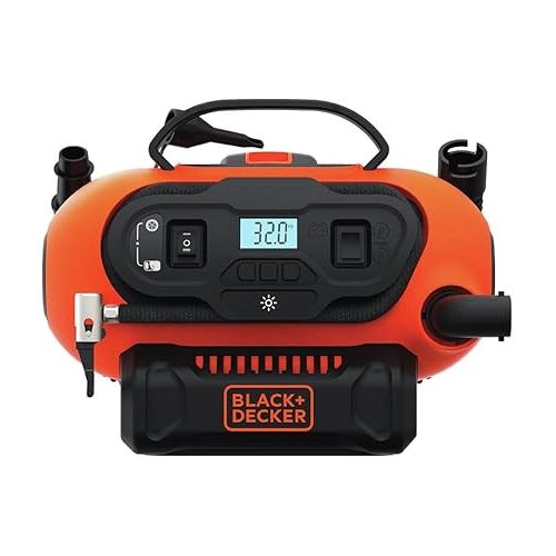  BLACK+DECKER 20V MAX* Inflator, Portable Air Compressor, 3 Modes: Cordless, 120V Corded, and 12V Car Adapter, Air Pump, Battery Sold Separately (BDINF20C)