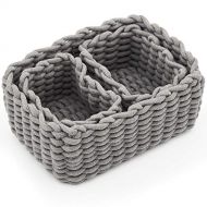EZOWare Set of 3 Decorative Woven Cotton Rope Baskets and Storage Organizer, Perfect for Storing Small Household Items (Gray)
