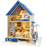 Rylai 3D Puzzles Wooden Handmade Miniature Dollhouse DIY Kit w/ Light -Romantic Aegean Sea Series Dollhouses Accessories Dolls Houses with Furniture & LED & Music Box Best Xmas Gif