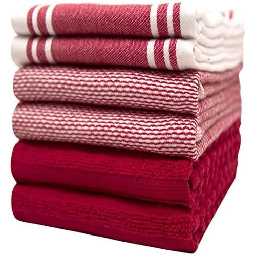  [아마존베스트]Bumble Towels Premium Kitchen Towels (20”x 28”, 6 Pack)  Large Cotton Kitchen Hand Towels  Vintage Striped Flat & Terry Towel  Highly Absorbent Tea Towels Set with Hanging Loop  Aqua
