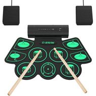 [아마존베스트]Uverbon Electronic Drum Kit, Supports DTX Kits, Hand, Roll-Up Drum Kit, 9 Silicone Drum Pads, Built-in Stereo Speaker, Bluetooth, MIDI for Children, Beginners