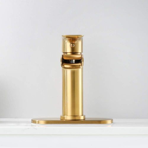  NEWATER Waterfall Spout Bathroom Sink Faucet Basin Mixer Tap Brushed Gold Single Handle