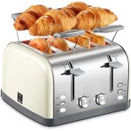 Yabano Toaster 4 Slice, 4 Slot Toaster with 7 Bread Shade Settings and Warming Rack, 4 Extra Wide Slots, Defrost/Bagel/Cancel Function, Removable Crumb Tray, Stainless Steel Toaster, Yell
