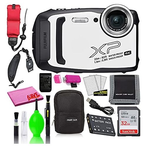 후지필름 Fujifilm FinePix XP140 Waterproof Digital Camera (White) Accessory Bundle with 32GB SD Card + Small Camera Case + Floating Wrist Strap + Deluxe Cleaning Kit + More
