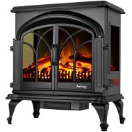 e-Flame USA 28 XL Denali Portable Freestanding Electric Fireplace Stove - 3-D Log and Fire Effect (Black)
