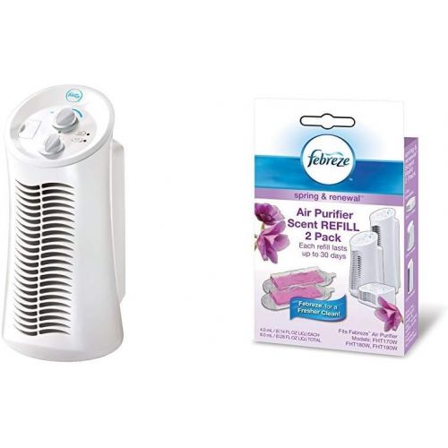  Febreze FHT180W HEPA-Type Mini Tower Air Purifier with Febreze Scent Refill, Spring and Renewal, 2-Pack