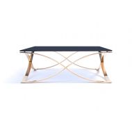 Limari Home The Esteban Collection Modern Square Smoked Tempered Glass Top & Rose Gold Stainless Steel Metal Base Contemporary Living Room Coffee Table, Black & Gold