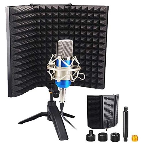  [아마존베스트]Allomn Microphone Insulating Foam, Foldable Studio Microphone Sound Absorbing Foam, Foldable Sound Insulation Plate, Mounted on Table or Stand for Studio Recording Devices, Style A