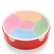 HmJay Creative Party Snacks Serving Tray with Lid, Nut Serving Container, Appetizer Tray with Lid, 5 Compartment Round Plastic Food Storage Lunch Organizer, Divided Snack Plate (Round Sh