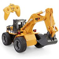 UJIKHSD Remote Control Excavator Toy Truck RC Excavator with Metal Shovel Lights Sounds Rechargable Engineering Sand Digger Construction Vehicle Toy Gift for Boys Girls Kids & Chil