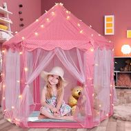 [아마존베스트]Volscity Princess Tent for Girls,Kids Castle Play Tent with LED Star Lights,Large Playhouse Girl Toy Gifts Age 3+,Indoor and Outdoor Games 55.5x 53(DxH) Pink