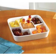 Leraze Food Server Display Plate  Multi Sectional Compartment Serving Tray  White Ceramic Square Appetizer and Snack Serving Tray with Bamboo Toothpick Holder