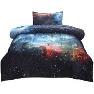 [아마존베스트]JQinHome Twin Galaxies Blue Comforter Sets Blanket, 3D Outer Space Themed Bedding, All-Season Reversible Quilted Duvet, for Children Boy Girl Teen Kids - Includes 1 Comforter, 1 Pi