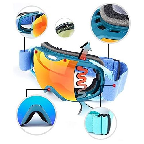  WYWY Snowboard Goggles Double Layer Anti-Fog Ski Goggles Adult Blue Skiing Eyewear Men Women Outdoor Windproof Safety Snow Ski Goggles Skiing Equipment Ski Goggles (Color : C)