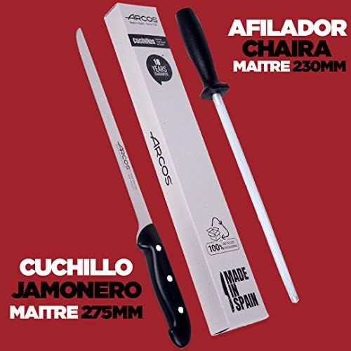  [아마존베스트]Arcos Set of 2 Chaira Ham Knives 275 mm + Knife Sharpener 230 mm Professional Ham Holder Ecological Packaging Maitre