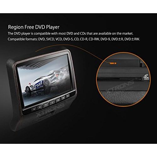  XTRONS 9 HD Active Car Pillow Headrest Monitor Portable DVDUSB Player Game HDMI (HD9PCHBlackx2)