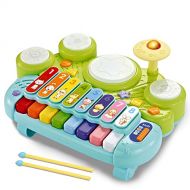 [아마존베스트]fisca 3 in 1 Musical Instruments Toys, Electronic Piano Keyboard Xylophone Drum Set - Learning Toys with Lights for Baby & Toddler 1 2 3 Year Old Boys and Girls