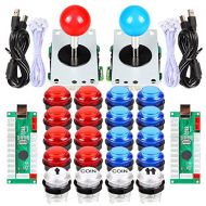 EG STARTS 2x Arcade DIY Kit Parts USB Controller To PC 8 Ways Stick Control + LED Light Illuminated Push Buttons For Arcade Joystick Games Mame Multicade Colors Red + Blue