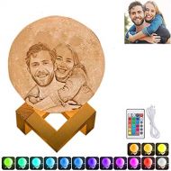 Shiny Alice 16 Colors Personalized Photo Night Light Customized 3D Printing USB Charging Moon Lamp Moon Light Night Light for Kids Gift for Women Mothers Day Gift(White 7.1inch/18cm)