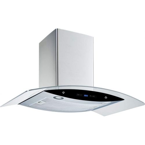  Winflo 30 Wall Mount Stainless SteelArched Tempered Glass Convertible Kitchen Range Hood with Touch Control, Aluminum Filter and LED Lights