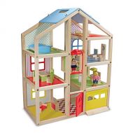 Melissa & Doug Hi-Rise Wooden Dollhouse With 15 pcs Furniture - Garage and Working Elevator