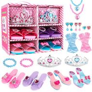 Meland Princess Dress Up Shoes and Jewelry Boutique 4 Pairs of Play Shoes and Pretend Jewelry Toys Princess Accessories Play Gift Set for Toddlers Little Girls Aged 3,4,5,6 Years