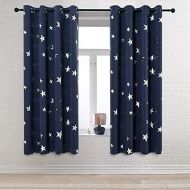 [아마존베스트]Anjee Navy Blue Star Print Blackout Curtains for Kids Room (2 Panels) Thick Thermal Insulated Window Drapes Each Panel W38 x L45 in