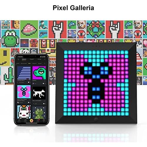  [아마존베스트]Divoom Pixoo Pixel Art Digital Frame, Programmable 16 x 16 RGB LED Panel, Smart Clock with Social Media Notification, 7.18 Inch Home Decor Calendar Clock for iOS & Android (Black)