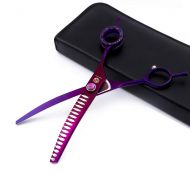 Purple Dragon 7.0 Purple Downward Curved Pet Grooming Curved Scissors/Chunker Shear with Adjustment Screw- Perfect for Professional Pet Groomer