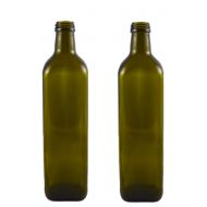 VittleItaly Marasca Green Glass Bottle Container, Square Base, 25.36 fl.oz (750ml) Capacity (Pack of 2) [ Italian Import ]