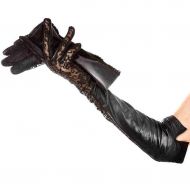 Gloves Sports Leather Lace Sexy Temperament Locomotive Ladies Spring and Autumn Thin Long Outdoor Recreation (Color : Black, Size : M)