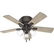Hunter Crestfield Indoor Low Profile Ceiling Fan with LED Light and Pull Chain Control, 42, Noble Bronze
