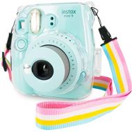 Elvam Transparent Camera Case Bag Compatible with Fujifilm Mini 9 Mini 8 Instant Camera with Detachable Adjustable Strap - Clear