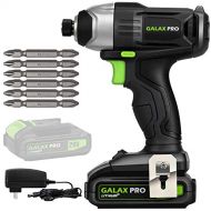 GALAX PRO Impact Driver 20 V Lithium Ion 1/4 Hex Cordless Driver with LED Work Light, 6 Pieces Screwdriver Bits, Variable Speed (0-2800 RPM)- 1.3 Ah Battery and Charger Included