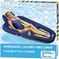 Aqua LEISURE Aqua Luxury Pool Float Lounge ? Extra Large ? Heavy Duty, Inflatable Pool Floats for Adults with Headrest, Backrest, Footrest & Cupholder ? Navy/Green/White Stripe