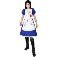 miccostumes Womens Alice Liddell Cosplay Costume Halloween Dress with Apron Skull Pendant