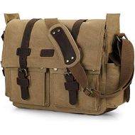 S-ZONE Vintage Camera Messenger Bag Leather Canvas DSLR Shoulder Crossbody Bag