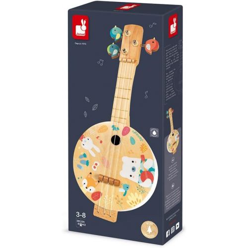  [아마존베스트]Janod Pure Banjo - Wooden Mini Guitar Musical Instrument  Classic Early Learning Toy  Encourages Musical Stimulation  Develops Fine Motor Skills - Ages 3+ Years