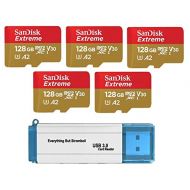 SanDisk 128GB Micro SDXC Extreme Memory Card (Five Pack) Works with GoPro Hero 7 Black, Silver, Hero7 White UHS-1 U3 A2 Bundle with (1) Everything But Stromboli 3.0 TF/SD Card Read
