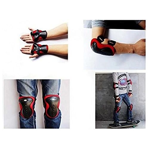  ASTRQLE 1Set 6pcs Red and Black Knee Elbow Wrist Support Protection Safeguard Durable Safety Protective Gear Pads Set for Unisex Adult Skateboard Cycling Roller Skating Extreme Outdoor Spo