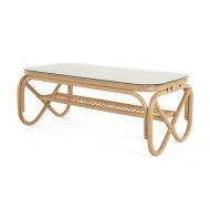 Kouboo Rectangular Rattan Coffee Table with Glass Top, Natural Color