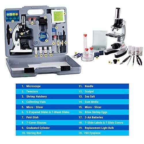  [아마존베스트]AmScope 1200X 52-pcs Kids Student Beginner Microscope Kit with Slides, LED Light, Storage Box and BookThe World of The Microscope